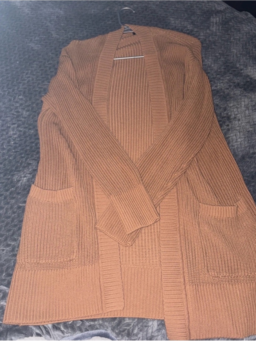 Women's Open-Front Ribbed Cardigan in Brown